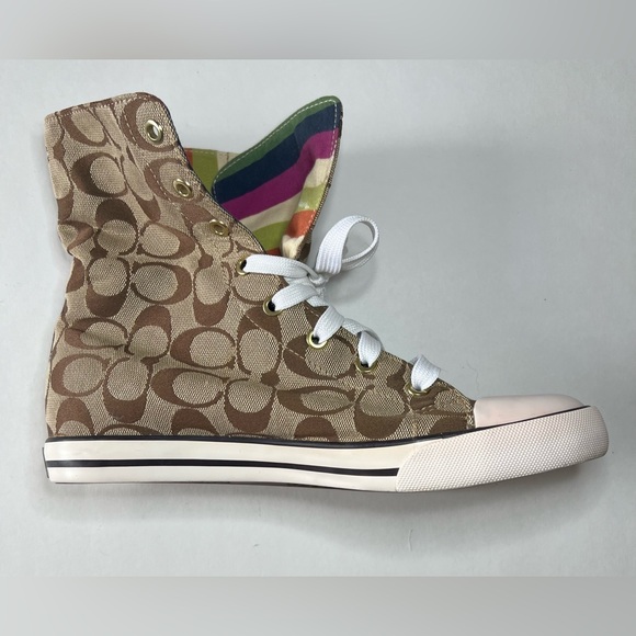 Coach Signature Bonney High Top Sneakers A1283 Tan and Brown Size 9M - Picture 8 of 13